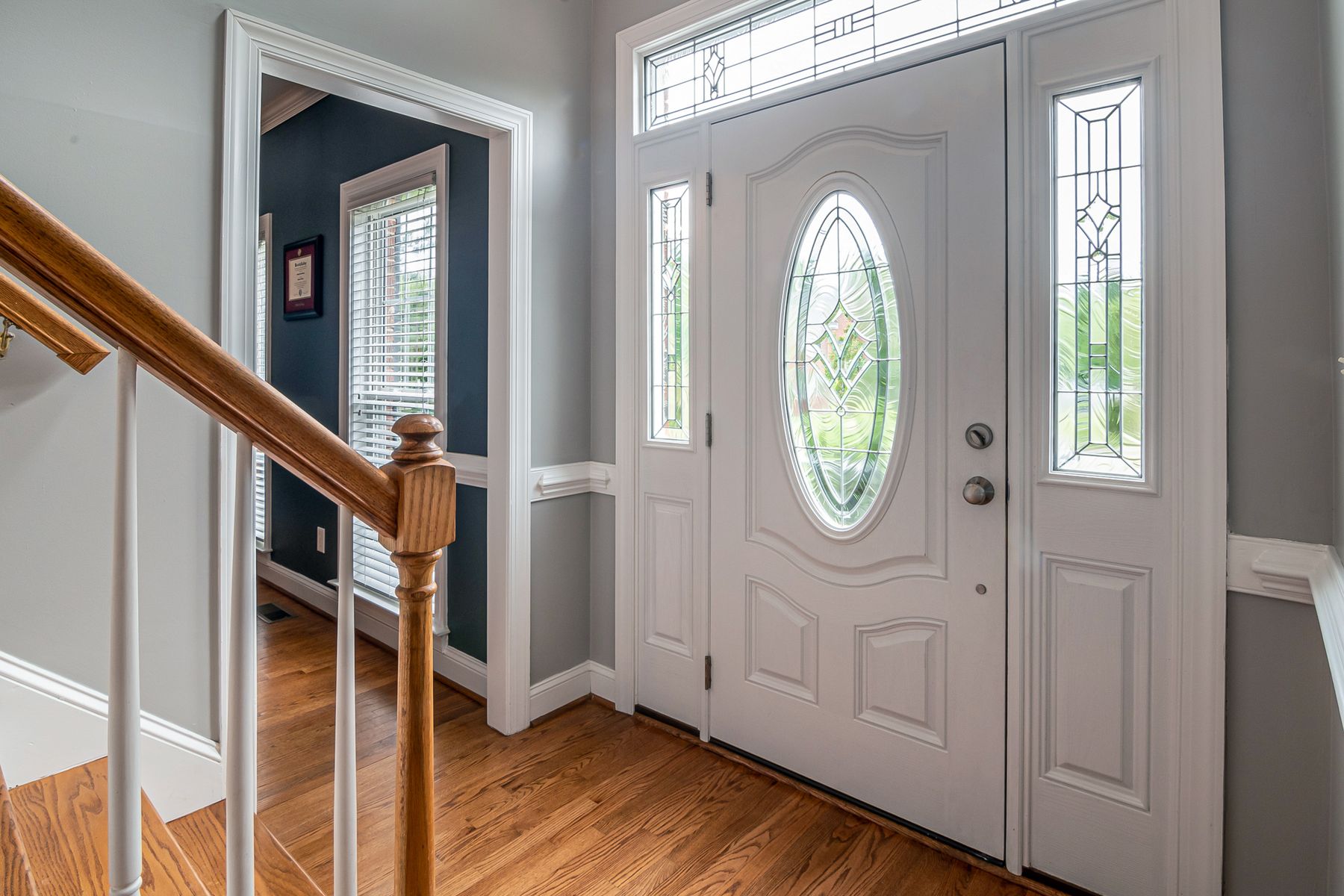 Daylight through a glazed front door and sidelights